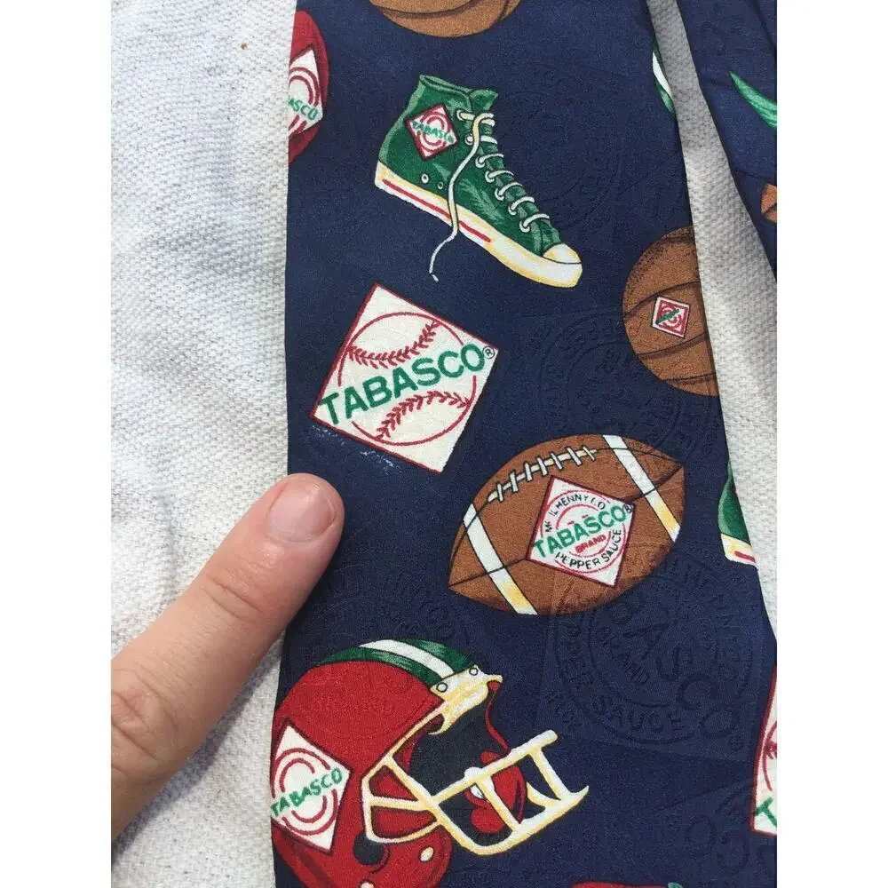 Tabasco Men silk tie blue red football hot sauce‎ converse fun funny hot sauce